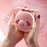 Mini Porquinho Espelho com LED e Ventilador de Mão Kawaii - Para Maquiagem